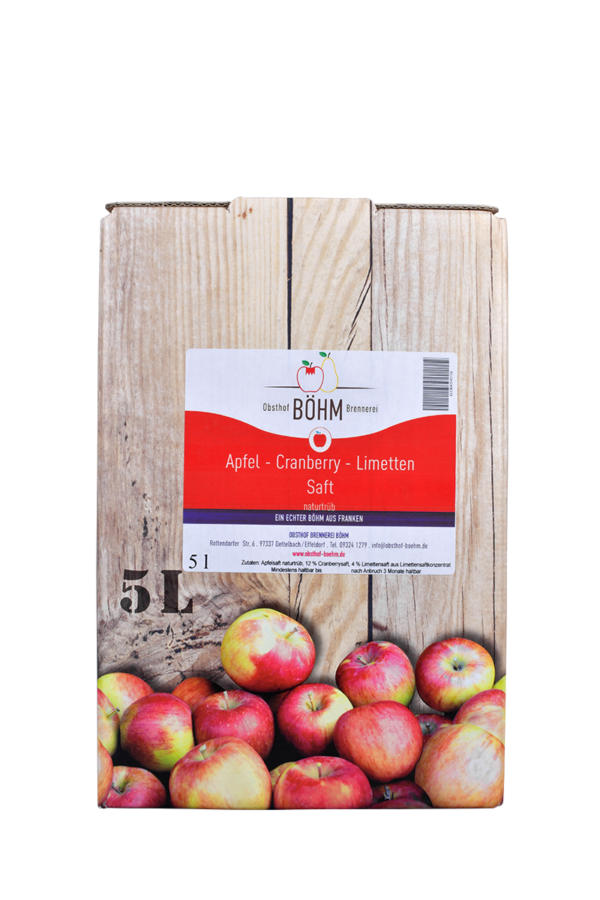 Apfel Cranberry Limetten Saft, 5 l, Bag in Box - Obsthof Böhm